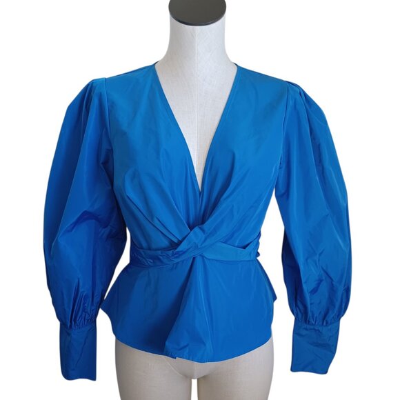 Veronica Beard Top Seema Twist Front Taffeta Blouse Bluebell Womens 6 NEW - Picture 1 of 15